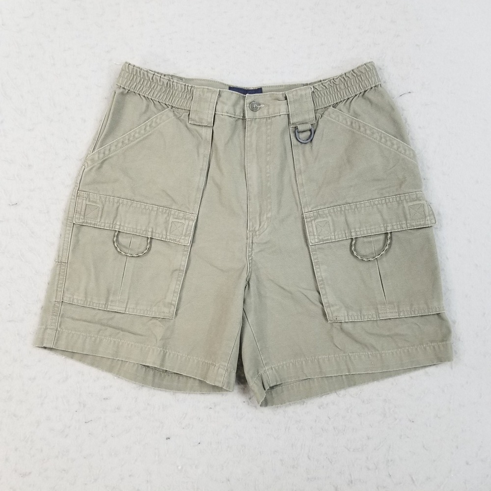 Puritan Cargo Shorts Mens 32 Green Canvas Utility Elastic Waist D-Ring Cotton